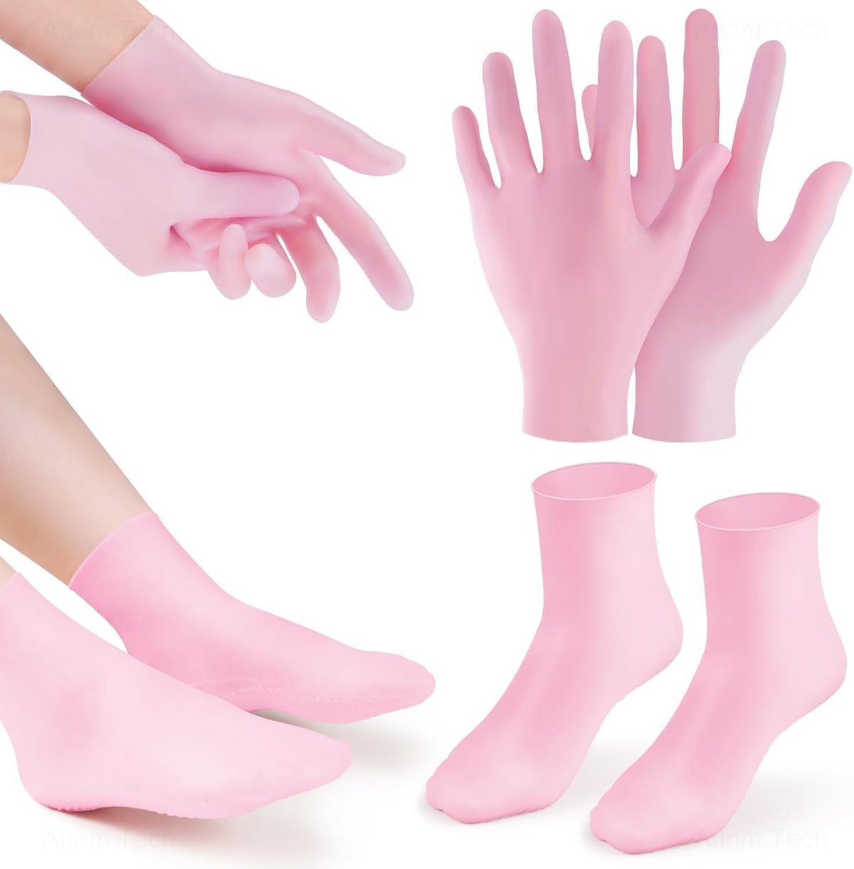 Lonimia Moisturizing Glove Socks Set, Silicone Gel Spa Socks for Dry Cracked Skin,Silicone Gel Heel Socks Anti Slip,for Foot Hand Softening, Calluses, Foot Care After Pedicure- 2 Pairs