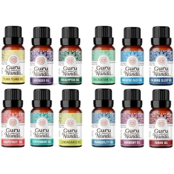GuruNanda Essential Oils Set for Diffusers - Set of 6 Single Essential Oils and Set of 6 Essential Oil Blends