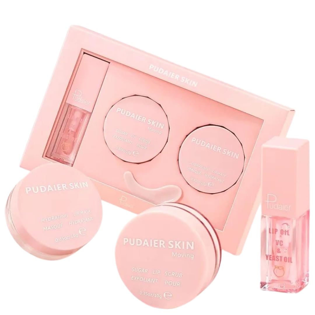 NIKITA.VIVI - Lip Care Lip Set | 3 in 1 Sugar Lip Scrub, Lip Mask & Lip Glow Oil | Exfoliant Hydrating Moisturizing Plumping Lip Glow Lip Care Set | Peach Lip Gloss with Vitamin C | Lip Plumper Gloss