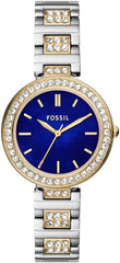 FOSSIL BQ3944 Karli Quartz Analog Wrist Watch for Women, 34 mm Case Diameter, Gold/Blue Mother-Of-Pearl