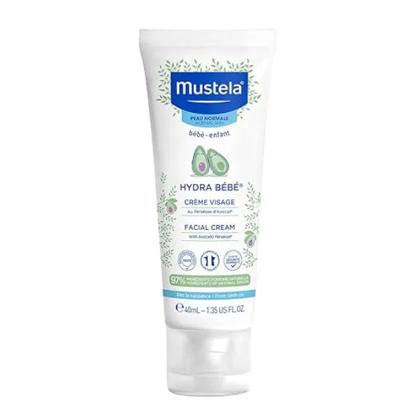 Mustela Hydra Bebe Face Cream – Daily Baby Moisturizer with Natural Avocado, Jojoba Oil & Shea Butter - 1.35 fl. oz.