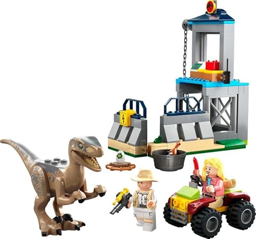 LEGO 76957 Jurassic Park Velociraptor Escape Dinosaur Toy for Boys, Girls, Kids Aged 4 and Up, Set with Dino Figure, Off-Road Car and 2 Minifigures