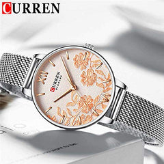 CURREN 9065 Ladies Stainless steel Casual Waterproof Small Dial Pattern Watch - Silver