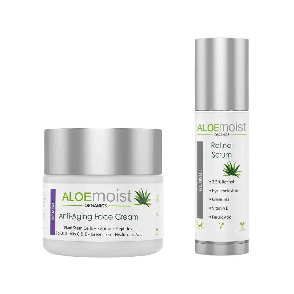 AloeMoist Organics Anti-Aging Retinol Cream and 2.5% Retinol Serum for Face