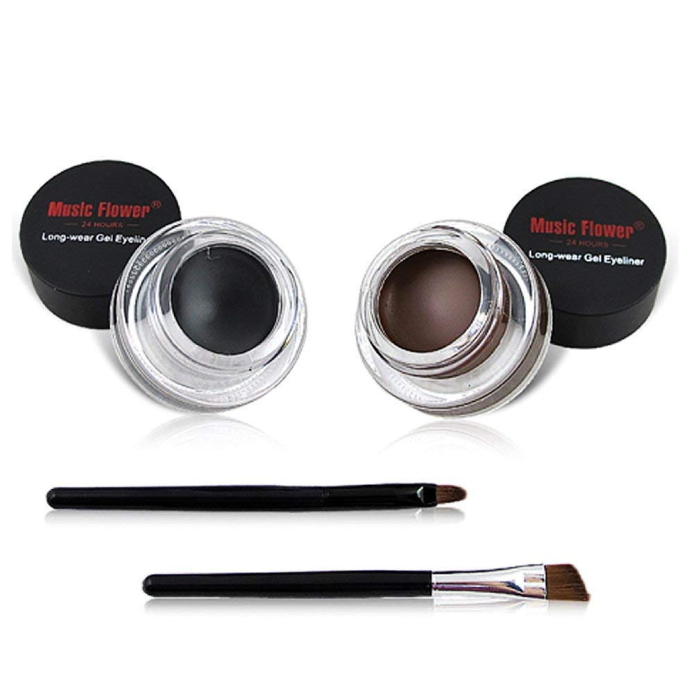 UCANBE 2 in 1 Black and Brown Gel Eyeliner Set Water Proof Smudge Proof, Last for All Day Long, Work Great with Eyebrow, 2 Pieces Eye Makeup Brushes Included