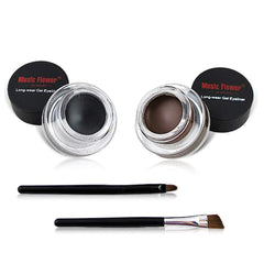 UCANBE 2 in 1 Black and Brown Gel Eyeliner Set Water Proof Smudge Proof, Last for All Day Long, Work Great with Eyebrow, 2 Pieces Eye Makeup Brushes Included