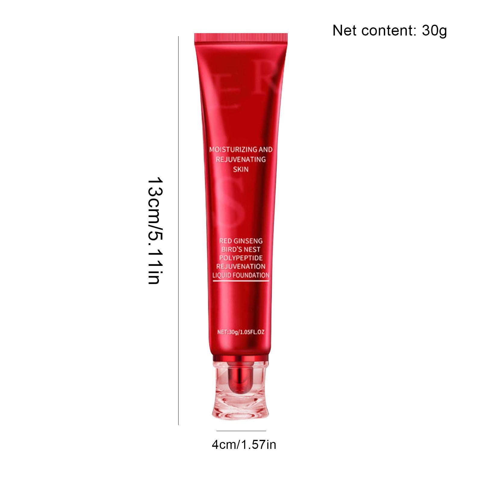 Moisturizing Red Ginseng Liquid Foundation, 30g Oil-Free Foundation, Poreless Liquid Foundation Makeup, Skin Rejuvenating Liquid Foundation Oil Control Moisturizing Long-lasting Brightening