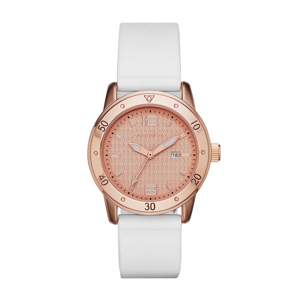 Skechers Women's Redondo Quartz Metal and Silicone Analog Sports Watch - Rose Gold, White