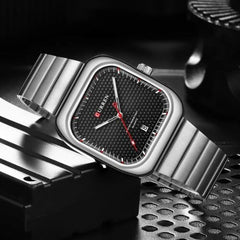 Curren 8460 Casual Steel Strap Square Men Quartz Watch Japan Movement - silver black
