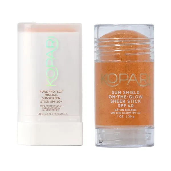 Kopari Pure Protect 100% Mineral Sunscreen Stick SPF 50+ & Sun Shield On-The-Glow Sheer Sunscreen Stick SPF 40