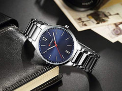 CURREN 8280 Male Quartz Watch Ultra-Thin Dial Stainless Steel Band Luminous Men Wristwatch Watches Relogio Masculino - SILVER BLUE