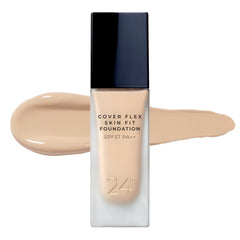 BOM Cover Flex Skin Fit Foundation (#21 Rosy Beige) Liquid Makeup Foundation SPF 37 PA+++ Semi Matte Coverage for Ivory Neutral