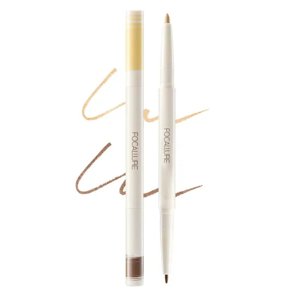 FOCALLURE 3D Shaping Duo Lying Silkworm Gel Eyeliner, Smooth 2-in-1 Gel Eyeliner Pencil,Long Lasting Waterproof Eyeliner Pen with Multi-use and Scalable Design, Easy to Create a Natural Makeup,E01-Matte brighten+light brown