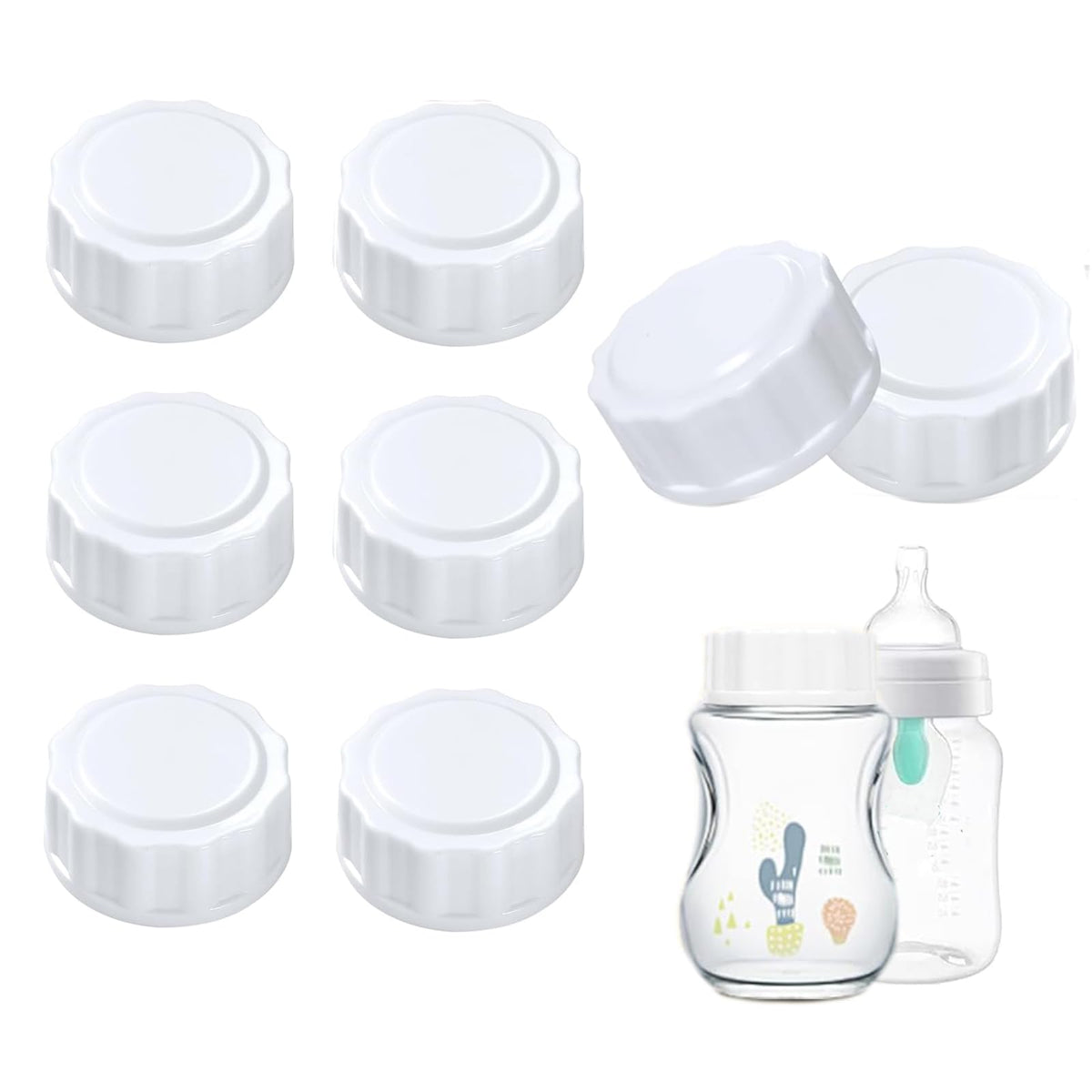 KPPTYTY Baby Bottle Lid Screw Lids Aka Travel Caps with Rewritable Sealing Disc Compatible with Avent Wide Mouth Bottles Baby Bottle Lid Cap Replace Natural Bottle Sealing Ring and Sealing Disc (8pcs)