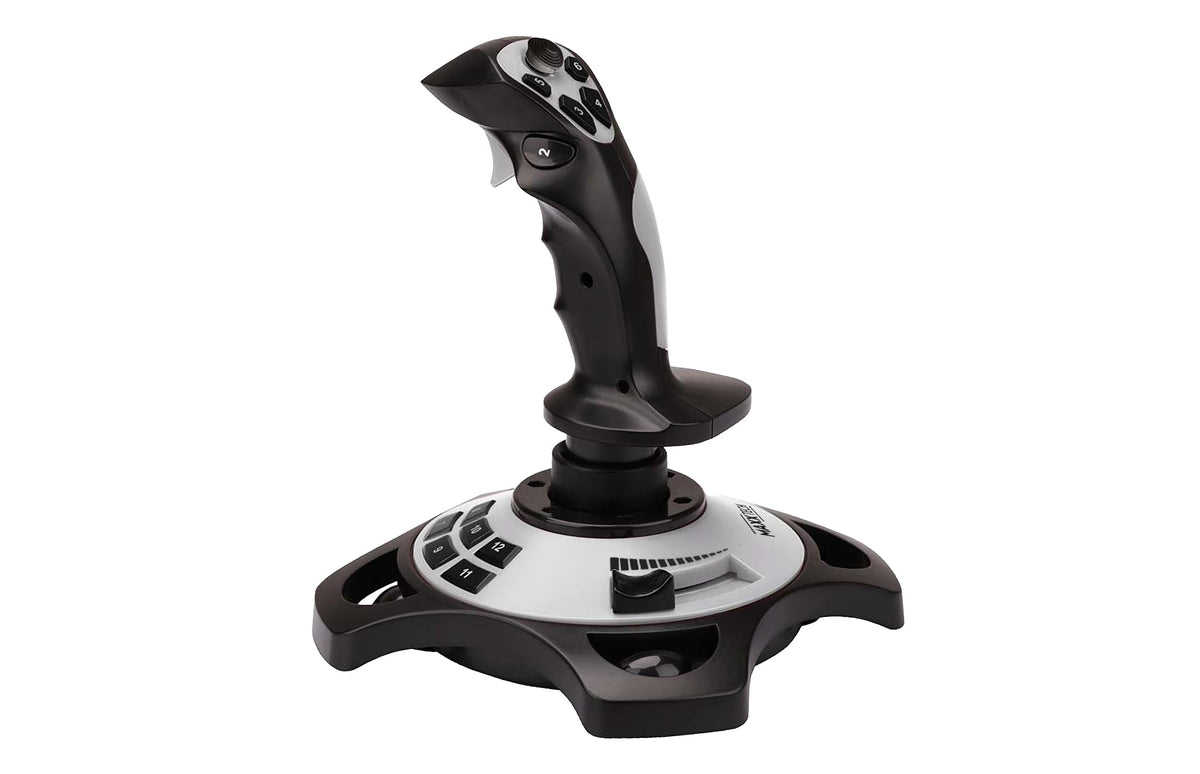 Maxx Tech USB Joystick, 12 Programmable Buttons, 8-Way HAT Switch, Rudder & Throttle Control, For PC
