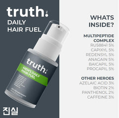 truth Men's Daily Hair Fuel 30ml RU58841 5% + REDENSYL 5% + PROCAPIL 5% + BAICAPIL 5% + ANAGAIN 5% + CAPIXYL 5% + AZELAIC ACID 3% + BIOTIN 2% + VITAMIN B5 2% FORMULATED IN KOREA