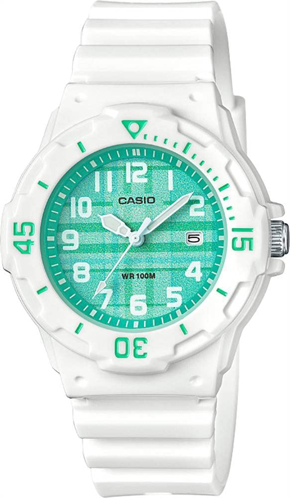 Casio Womens Quartz Watch, Analog Display and Resin Strap White/Pattern Green