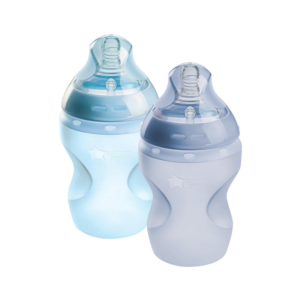 Tommee Tippee Closer to Nature Soft Feel Silicone Baby Bottle, Slow Flow Breast-Like, Anti Colic, Stain and Odor Resistant (9oz, 2 Count, Blue)