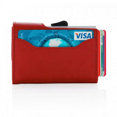 Santhome Card Holder Wallet, Mens Minimalist Slim Metal RFID NFC Blocking Contactless Card Protector Security Pop up wallet (Red)