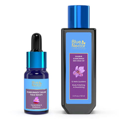 Blue Nectar's Kumkumadi Face Oil, infused with natural herbs for glowing skin (10ml), & Kumkumadi Moisturizing Body Oil, for dry skin - 100ml