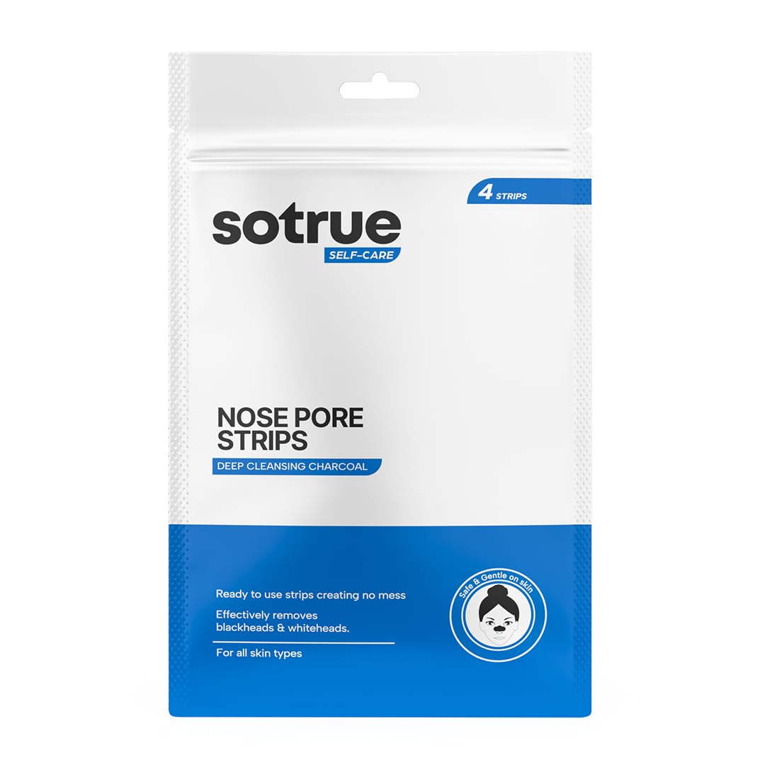 Sotrue Charcoal Nose Pore Deep Cleansing Strips | For Blackheads and Whiteheads Removal | Aloe vera Extract, Activated Charcoal | Pack of 4 Nose Strips