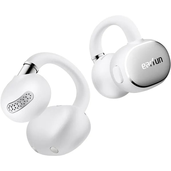 EarFun Clip 2 Open Ear Earbuds, Clip On Headphones, LDAC, Hi-Res Audio, 12mm Titanium Driver, 4 Mics AI Clear Call, AI Translation Earbuds, Secure Fit, 40H Playtime, Bluetooth 6.0 for Running, White