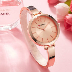 CURREN Women's Analog Watch with Rigid Bracelet Safety Clasp Classic Design Elegant Formal Lightweight, Pink, Pequeño, formal