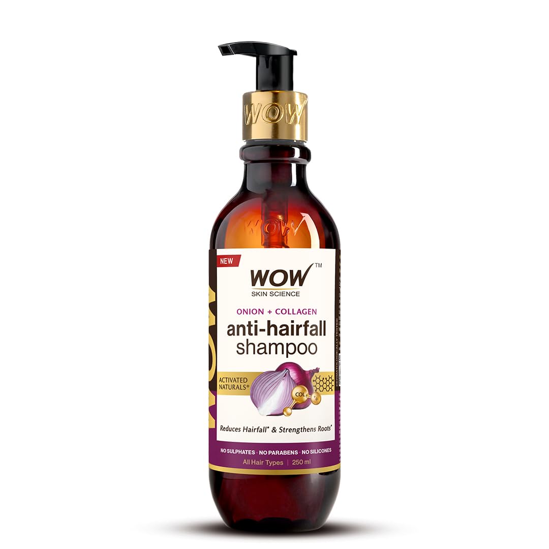 WOW Skin Science Onion Shampoo for Hair Growth and Hair Fall Control With Red Onion Seed Oil Extract, Black Seed Oil & Pro-Vitamin B5, Multicolor, 250 ml (Pack of 1)