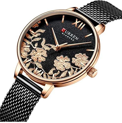 CURREN 9065 Ladies Stainless steel Casual Waterproof Small Dial Pattern Watch - Black