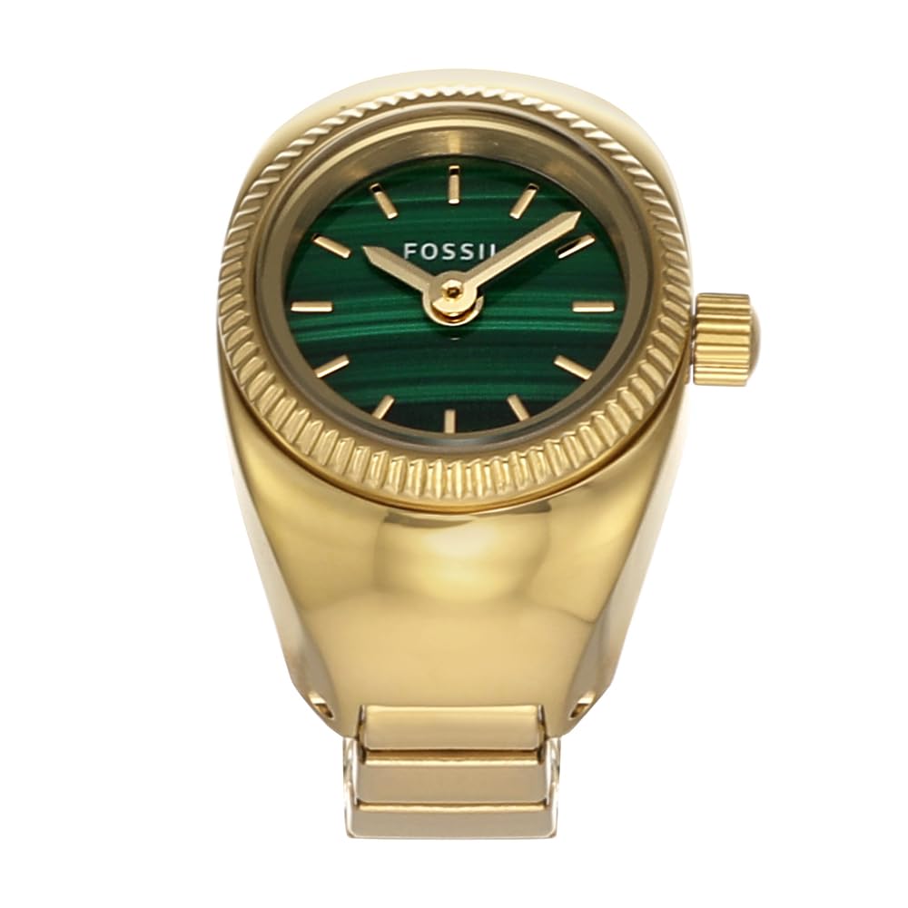 FOSSIL ES5308 Two Hand Ring Watch for Women, 15 mm Case Diameter, Gold/Green