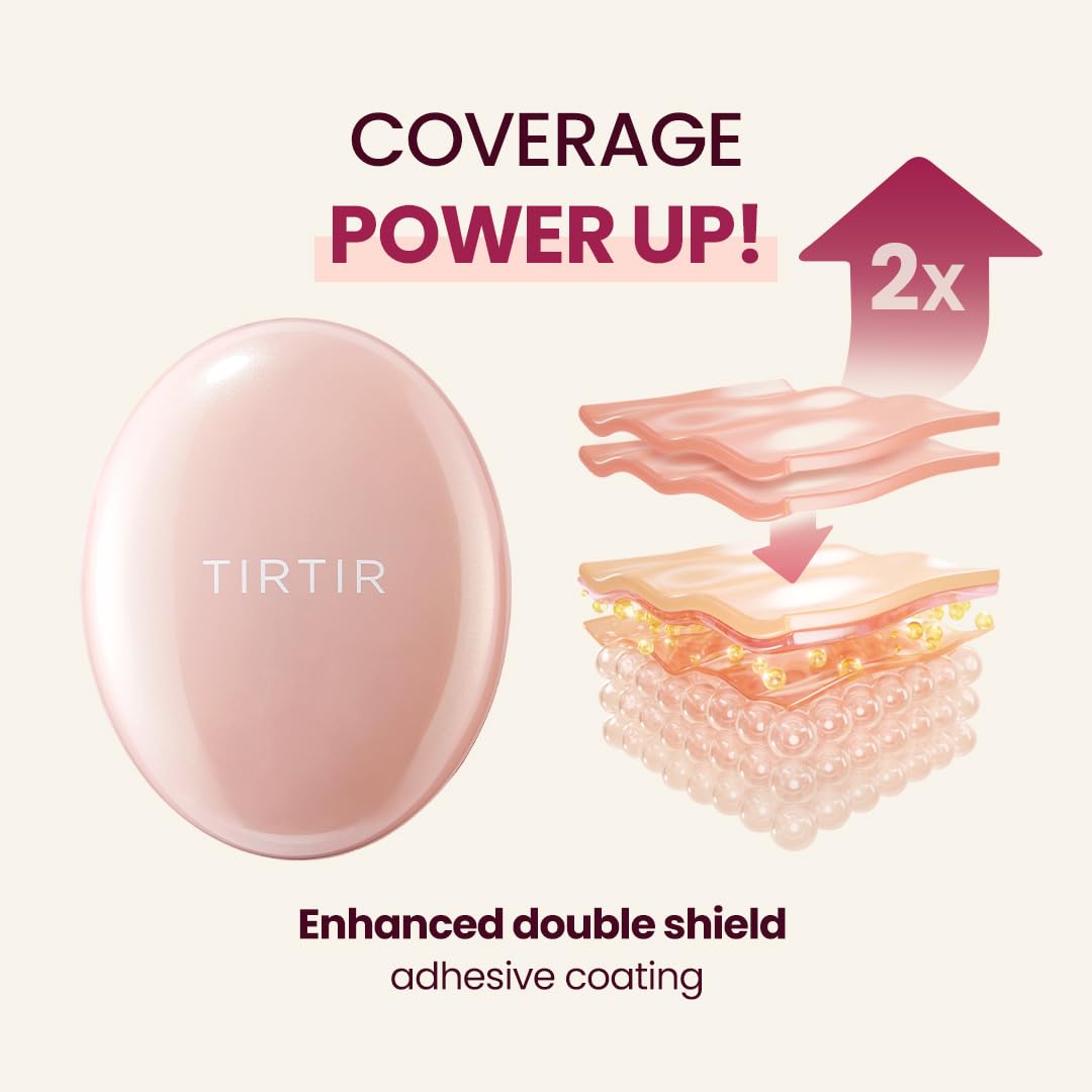 TIRTIR Mask Fit All Cover Pink Cushion Foundation | High Coverage, Semi-Matte Finish, Lightweight, Flawless, Corrects Redness, Korean Cushion, Mini (0.15 oz.), 17C Porcelain