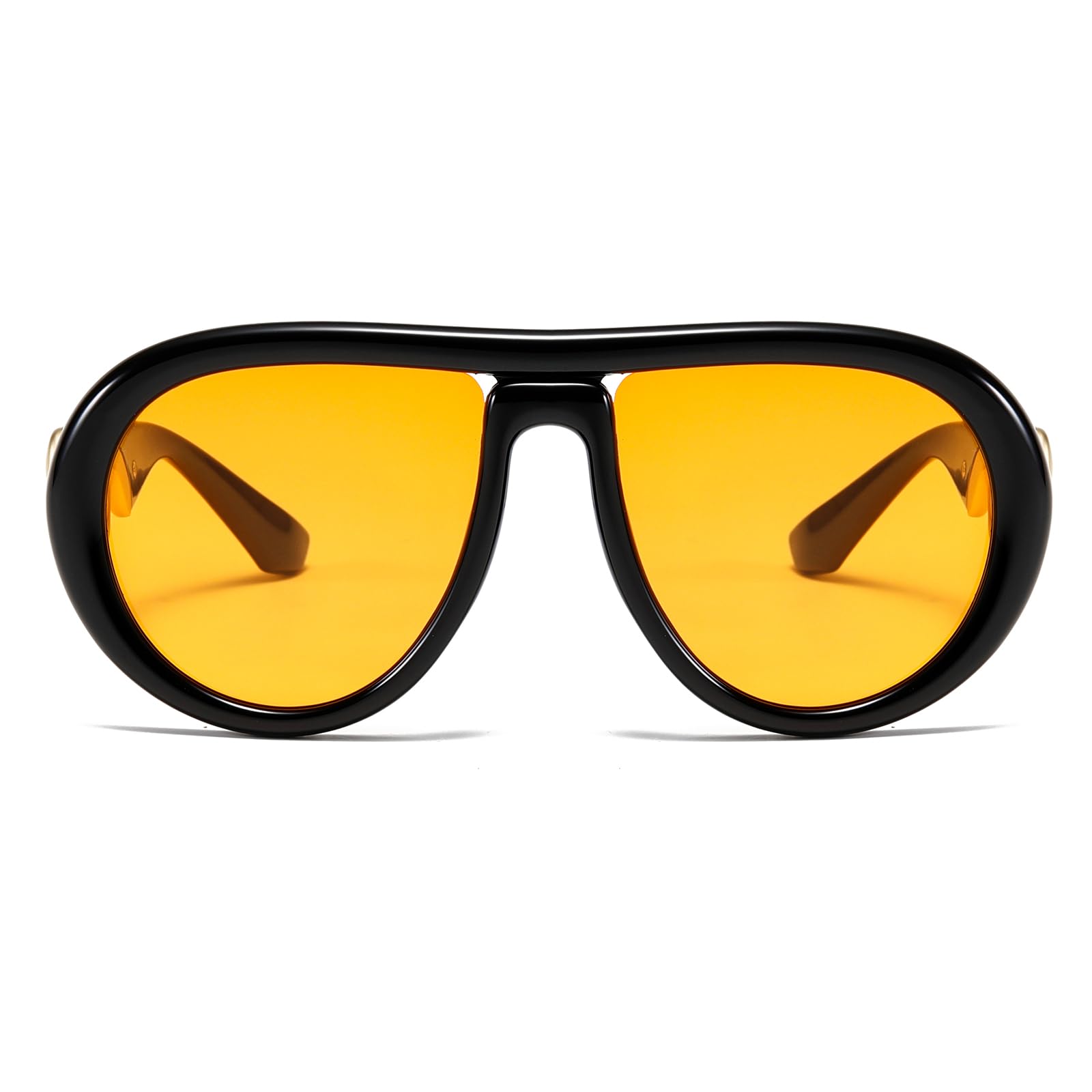 Oversized Trendy Polarized Pilot Sunglasses for Women Men Retro Oval Flat Top Frame Curved Metal Designer Eyewear