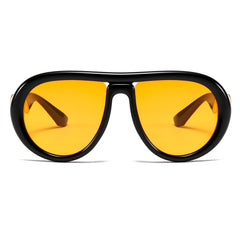 Oversized Trendy Polarized Pilot Sunglasses for Women Men Retro Oval Flat Top Frame Curved Metal Designer Eyewear