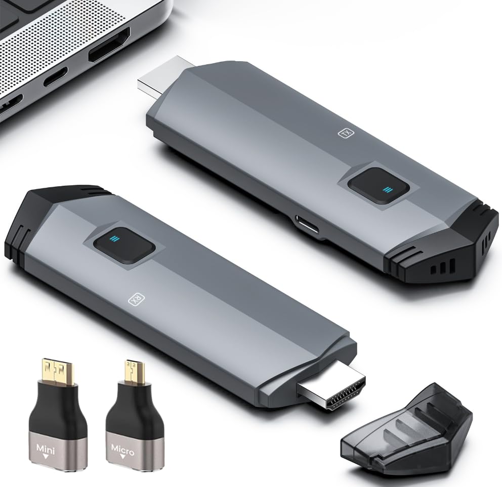 LOVACA 5G Wireless HDMI Transmitter and Receiver, 4K HDMI Extender Plug & Play, 2025 Portable Wireless Adapter Supports 2.4G/5G Dual Band for Streaming Video & Audio from Laptop, PC, TV Box, Projector