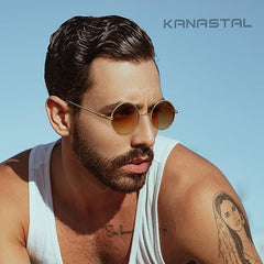 KANASTAL Hippie Round Polarized Sunglasses for Women Men, Small Circle Sun Glasses Classic Vintage Retro Shades Metal Frame UV400 Protection