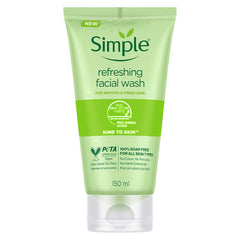 Simple Refreshing Facial Wash, Make-Up Remover With Pro-Vitamin B5, Vegan, No Perfume And Alcohol, Vitamin E Anti-Oxidant, Soap-Free, Hypoallergenic, Sensitive Skin, 150Ml