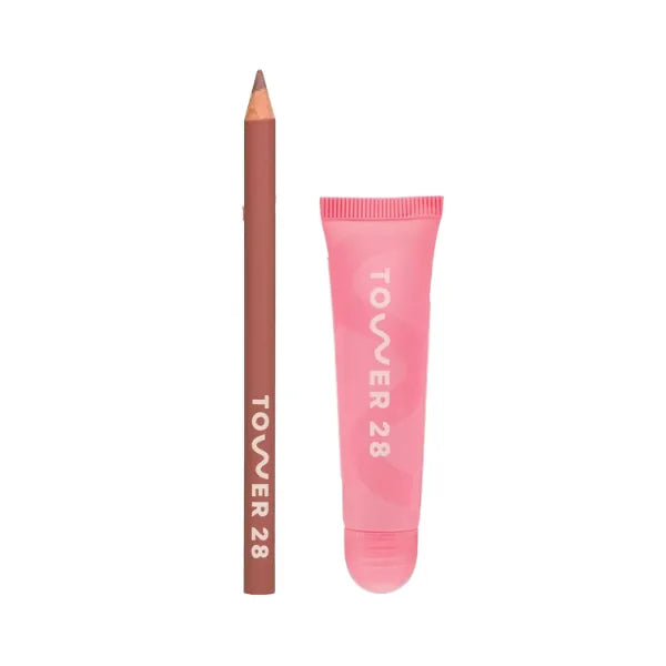 Tower 28 Lip Kit - OneLiner Multi-Use Creamy Lip Liner in Work of Art + LipSoftie Tinted Lip Balm Treatment in Watermelon Kiwi - Lip Care + Makeup Kit for Everyday Definition + Hydration - 2 Count