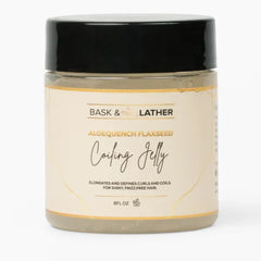 Bask & Lather Aloequench Flaxseed Coiling Jelly, Vegan Curl Defining Jelly with Flaxseed Oil & Aloe Vera, 8oz, Hydrates, Strengthens, Reduces Breakage & Frizz, Cruelty Free, Chemical Free
