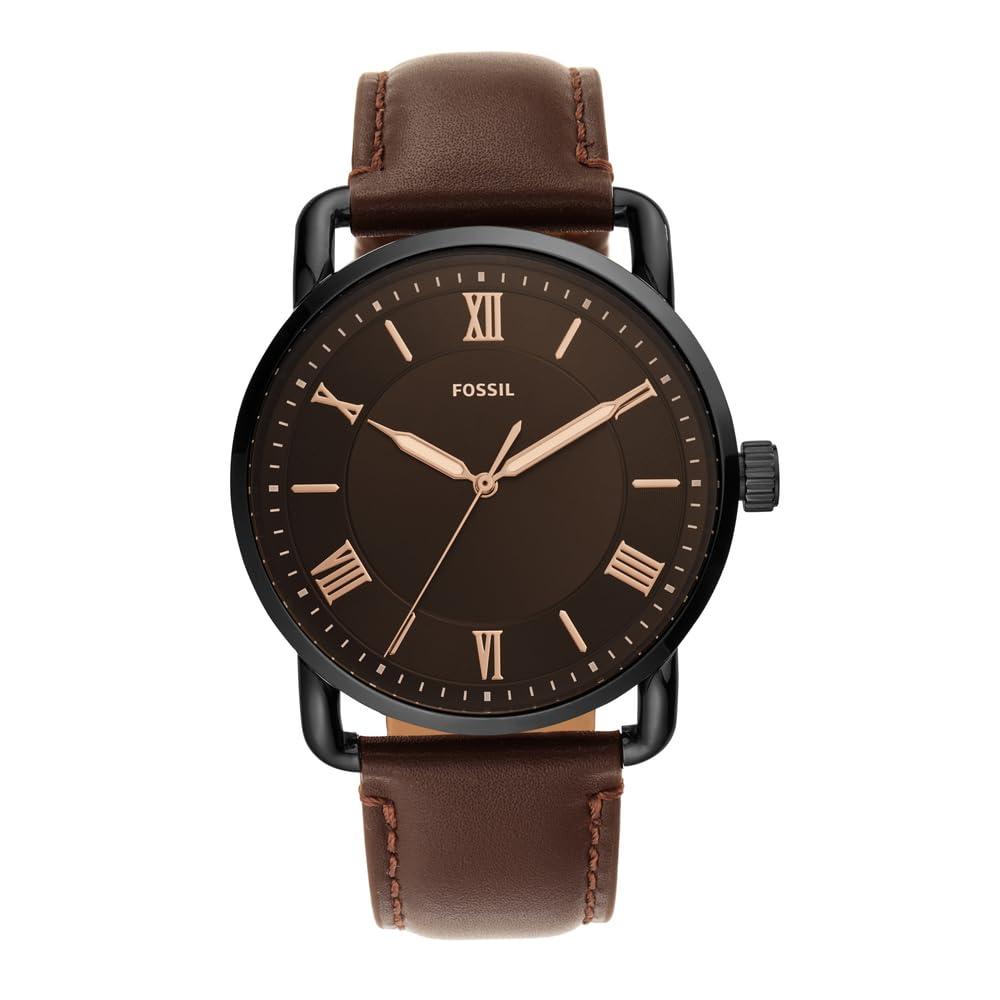 Fossil Copeland Men's Watch with Slim Case and Genuine Leather Band Black/Black Dial, Brown