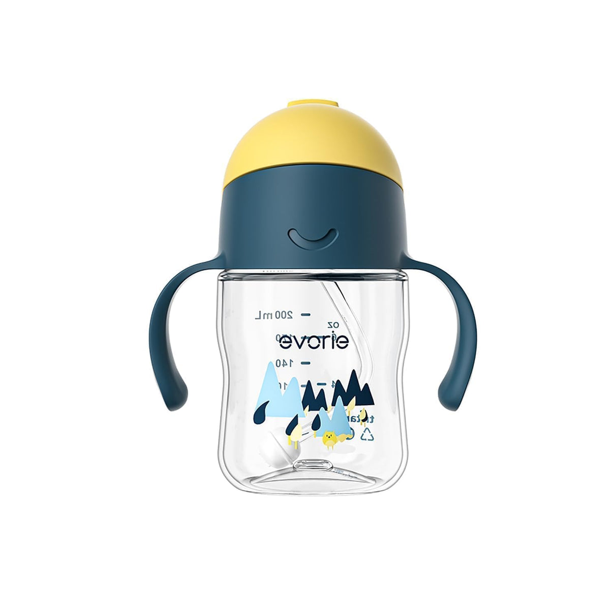 Evorie Tritan Weighted Straw Sippy Cup with Handles for Baby and Toddlers 6 months up, 7 Oz Soft Silicone Straw Infant First Training Water Bottle (Bumble bee)
