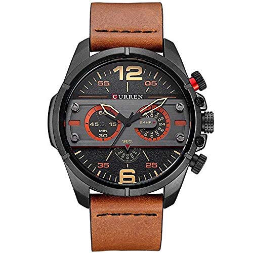 Curren 8259 Men's Sports Waterproof Leather Strap Analog Display Wrist Watch - Black