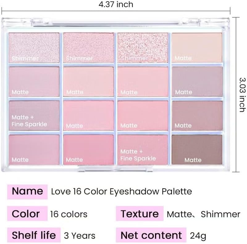 ORiTi 16Colors Pink Nude Taupe Basics Matte Eyeshadow Palette,Muted Pink Eye Shadow Makeup Travel Makeup Palette all in one Long Lasting Waterproof Ultra-Blendable,Great for Travel Gift Kit