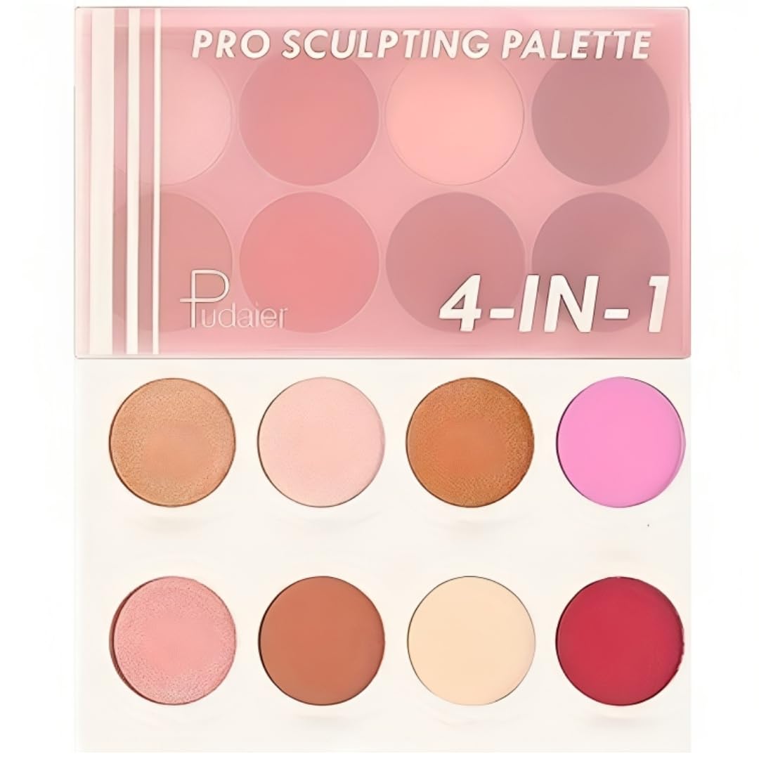 NIKITA.VIVI - Pro Sculpting Palette | 8 shades 4 in 1 with Bronzer Highlighter Blush & Eyeshadow Palette | Highlighting Contouring Blusher Palette | Face Contour Palette, Face Sculpting Palette | 8gx8