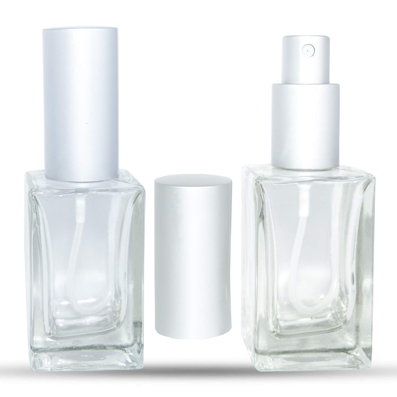 Hunky Dory 30ml Empty Glass Bottle with Spray Pump and Cap for For DIY Perfume, Essential Oils, Rose Water, Travel Use (Pack of 2) (Silver)