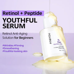 FABYOU Retinol Peptide Youthful Serum 30ml – Korean Skincare for Firming & Lifting with Retinol, Peptides, Ceramide & Panthenol to Support Anti-Aging and Wrinkle Reduction