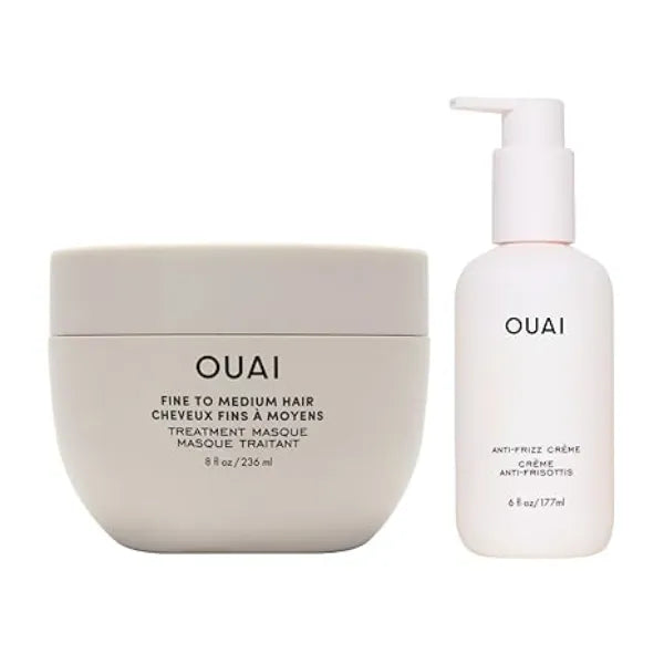 OUAI Anti Frizz Hair Treatment Bundle Includes Anti Frizz Crème + Fine to Medium Treatment Masque 2 Count, 6 Oz/ 8 Oz