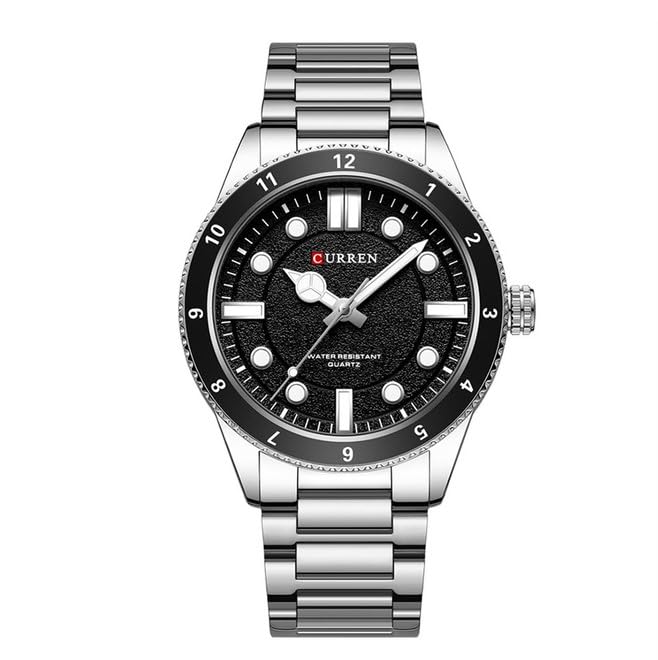 CURREN-Quartz Wrist Watches for Men, Round Luminous Hand, Stainless Steel Strap, Casual Business Watch, New Watches for Men, 8450 - SILVER BLACK