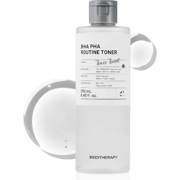 MEDITHERAPY BHA PHA Routine Toner – Gentle Daily Exfoliating with 2% PHA & 0.49% BHA, Hydrating Water Toner for Smooth Texture, Clear Pores & Better Absorption, Fragrance-Free - 250ml