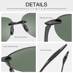 Polarized Sunglasses for Men Women Rimless Frame Driving Glasses UV400 Protection Mirror Lens Shades Sport Eyewear Eyeglasses