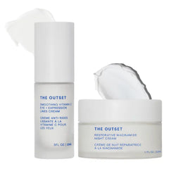 The Outset Restorative Niacinamide & Bakuchiol Night Cream, Fragrance Free Night Moisturizer for Face - 1.7 fl oz + Vitamin C Smoothing Eye + Expression Lines Cream - Wrinkle Reducing - 0.5 fl oz